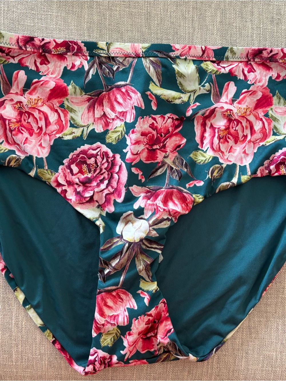 La Vie En Rose Teal Floral Bikini Bottoms with Pink Roses
